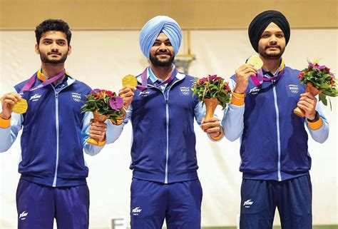 Indian Mens 10m Air Pistol Team Clinches Gold At Asian Games