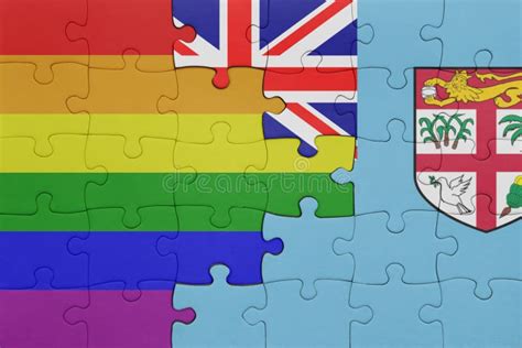 Puzzle With The Colourful National Flag Of Fiji And Rainbow Gay Pride
