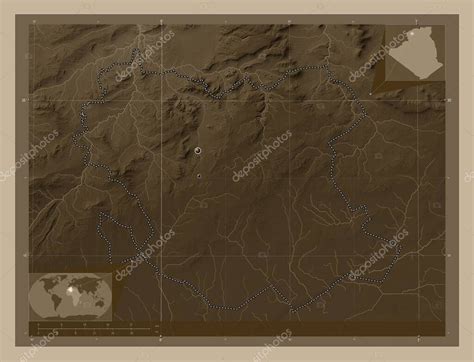 Saida provincia de Argelia Mapa de elevación coloreado en tonos sepia