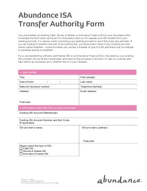 Fillable Online Abundance Isa Transfer Authority Form Fax Email