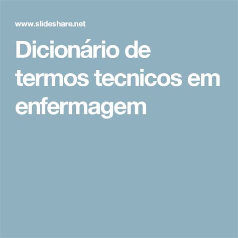 Dicion Rio De Termos Tecnicos Em Enfermagem Tecnico Em Enfermagem