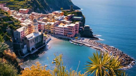 Generative AI Scenic View Of Colorful Village Vernazza And Ocean Coast