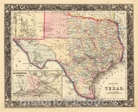 Historic Map County Map Of Texas 1860 Samuel Augustus Mitchell Jr Historic Pictoric