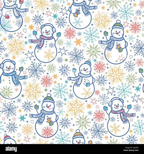 Cute Snowmen Seamless Pattern Background Stock Vector Image And Art Alamy