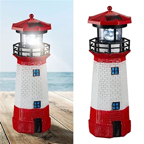 LED Leuchtturm Solar maritim inkl Akku H28cm Rot Weiß