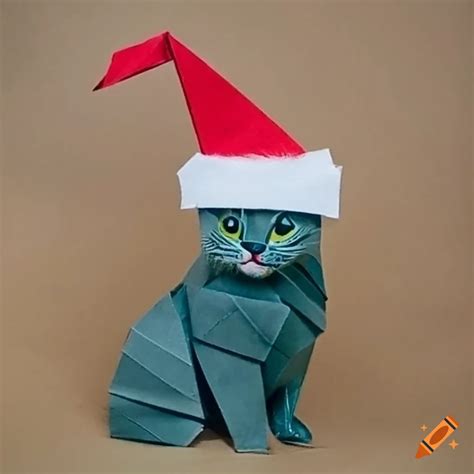 Paper Craft Kitten Wearing A Christmas Hat On Craiyon