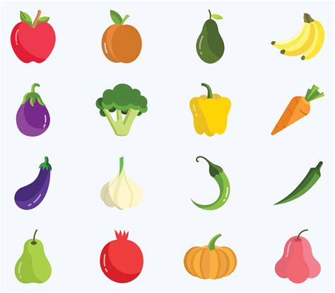 Conjunto De Iconos De Frutas Y Verduras Vector Vegano 11418496 Vector