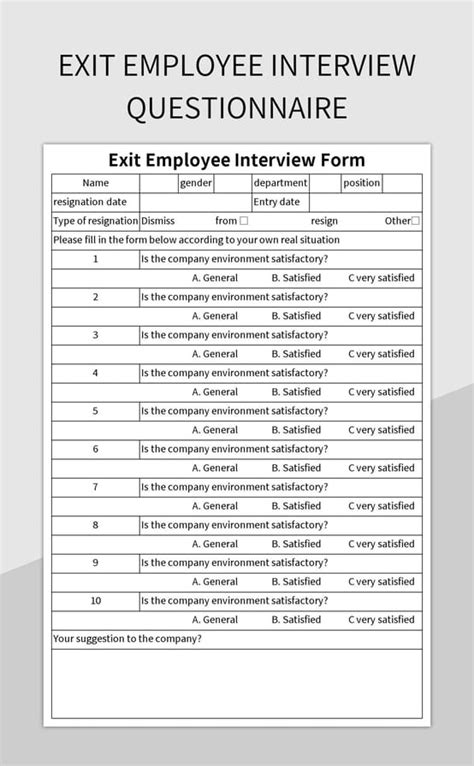 Exit Employee Interview Questionnaire Excel Template And Google Sheets