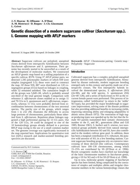 PDF Genetic Dissection Of A Modern Sugarcane Cultivar Saccharum Spp