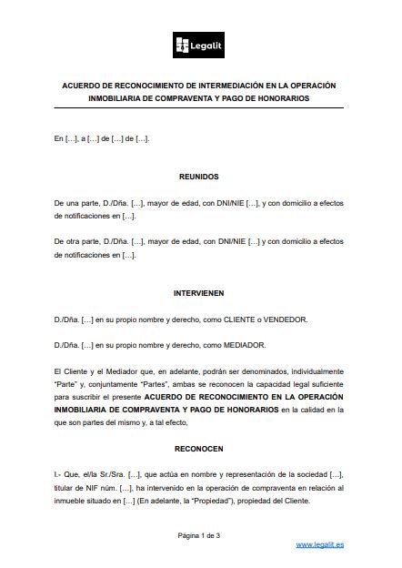 ᐅ Modelo Acuerdo Reconocimiento Intermediación en Operación