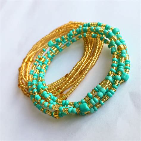 Turquoise Gold Belly Bead Strand Waist Beads Body Jewelry Etsy