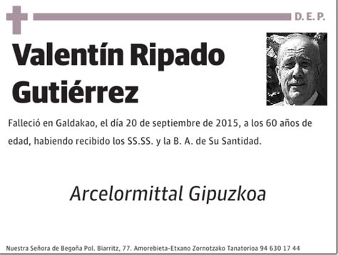 Valent N Ripado Guti Rrez Esquela Necrol Gica El Correo