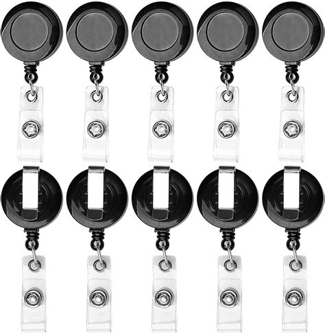 Kuou 10 Pack Retractable Badge Holder Retractable Keyring Lanyard Badge Reels Holder Set