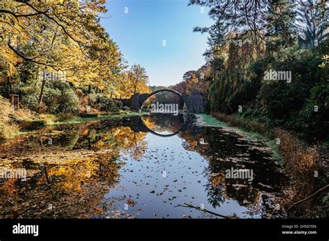 Unique Looking Bridge Rakotzbrucke Also Called Devils Bridge Saxony