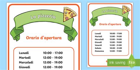 Orari Di Apertura Della Pizzeria Poster Teacher Made