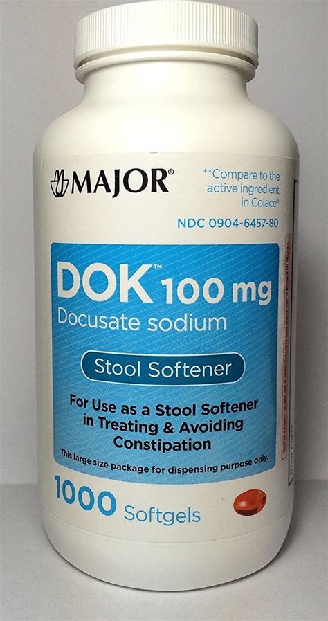 Major DOK Docusate Sodium Stool Softener Tablets 100 Mg 1000 Count