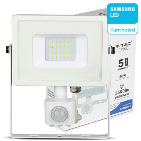 V Tac Proiettore Led W K Bianco Con Sensore Chip Samsung Sku