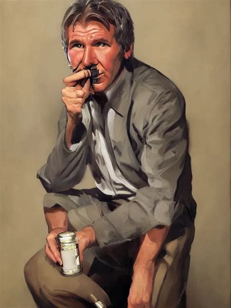 Portrait Of Harrison Ford Smoking A Joint In A Style Stable Diffusion