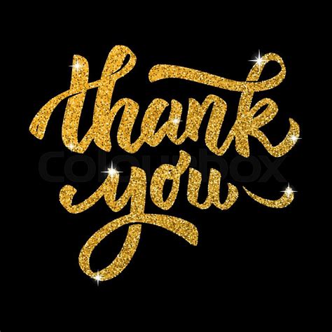 Thank you. Hand drawn lettering in golden style isolated on black ...