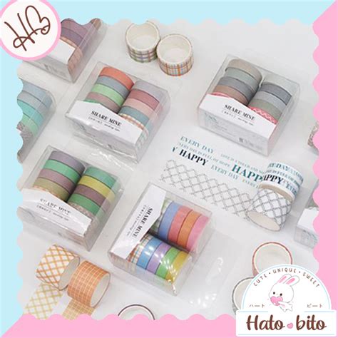 Jual 1 Set Isi 10 Pcs Washi Tape Share Mine Motif Warna Warni Pastel