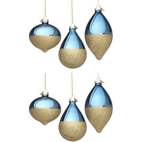 Pendagli Palline Di Natale Vetro Divise Goccia Blu Oro Addobbi Albero