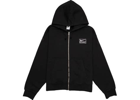 Stussy X Nike Stone Washed Fleece Zip Hoodie Black Mens Fw23 Us