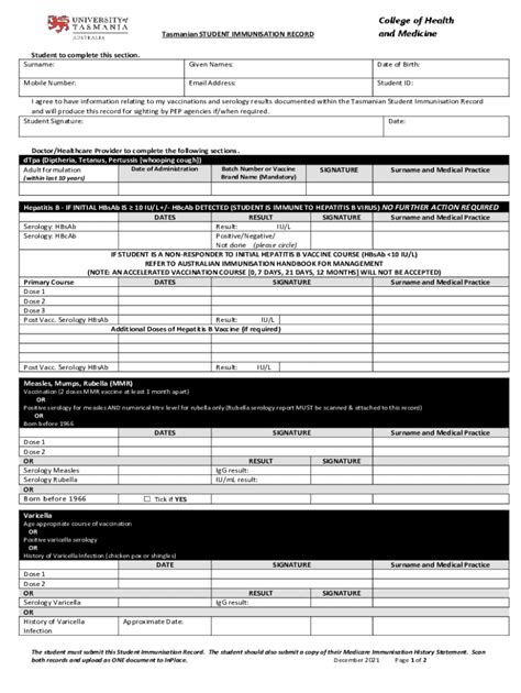 Student Immunisation Record Form Fill Out Sign Online DocHub