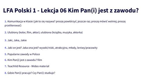 Lekcja 06 Kim Pan Jest Z Zawodu