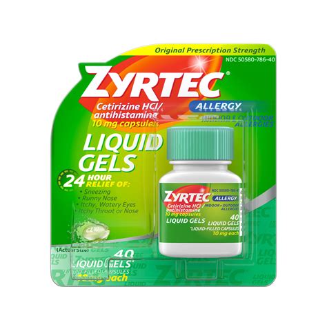 Zyrtec 24 Hour Allergy Relief Liquid Gels 10 Mg Cetirizine Hcl 40 Ct