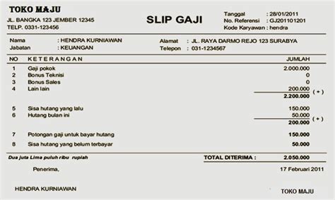 Contoh Slip Gaji Karyawan Di Word Excel Terlengkap