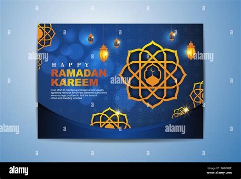 Ramadan Kareem Islamic Greeting Card Template Design With Blue And