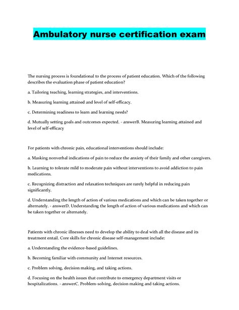 Ambulatory Nurse Certification Complete Questions And Answers Graded A