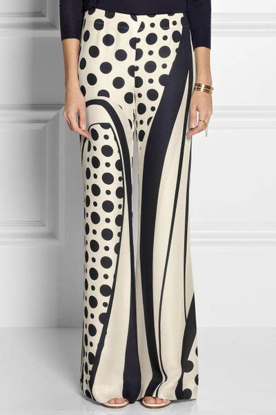 Donna Karan New York Printed Silk Wide Leg Pants In White Lyst