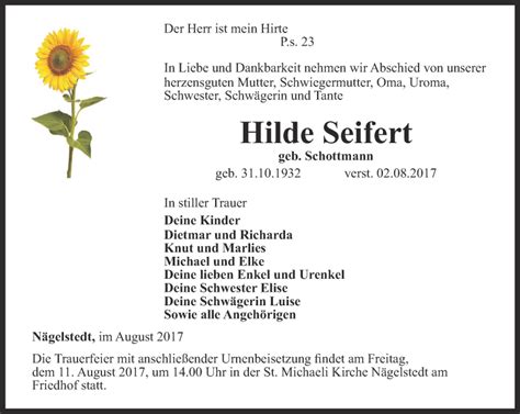 Traueranzeigen Von Hilde Seifert Trauer In Thueringen De