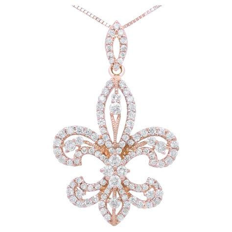 14k Yellow Gold 10 Carat Round Diamond Fleur De Lis Pendant Necklace