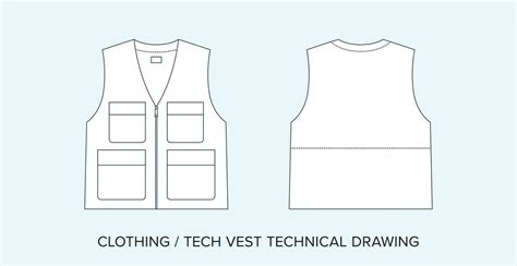 Utility Vest With Pockets Technical Drawing Apparel Blueprint For