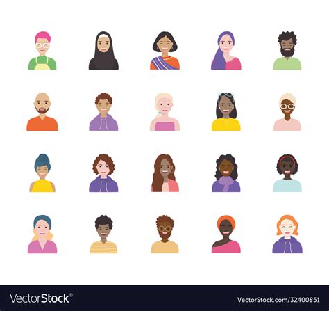 Cartoon Women And Diversity People Icon Set Flat Vector Image