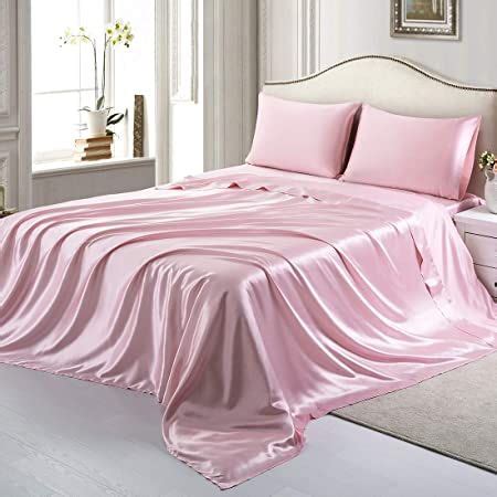 RUDONG M 4 Piece Pink Satin Sheets King Size Satin Bed Sheets Set Silky ...