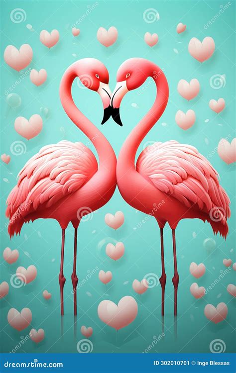 Cartoon Drawing Of Two Pink Flamingoes Forming A Heart Stock