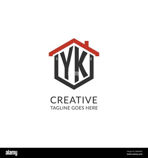 Initial Logo YK Monogram With Home Roof Hexagon Shape Design Simple