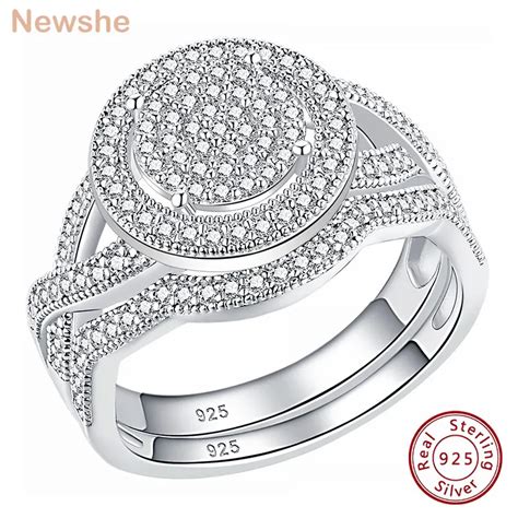 Newshe Conjunto De Anillos De Compromiso De Plata De Ley 925 Para Mujer