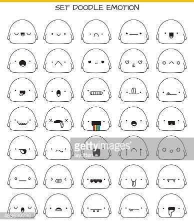 Set Of 35 Cute Sketch Characters With Doodle Emotions Stock Clipart