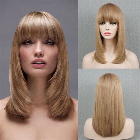 Ash Blonde Human Hair Wigs For Women Long Shag Wigs With Bangs Etsy