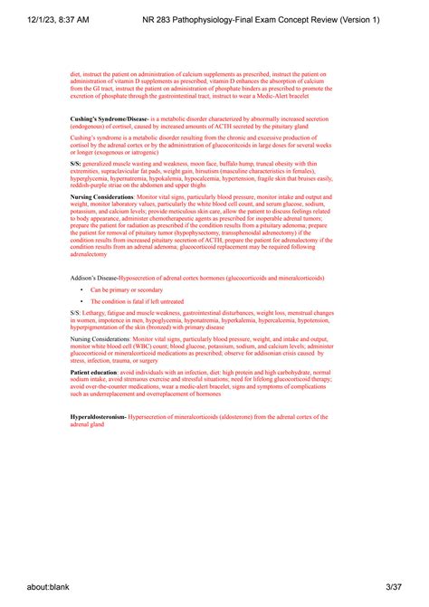 Solution Nr Pathophysiology Final Exam Concept Review Version