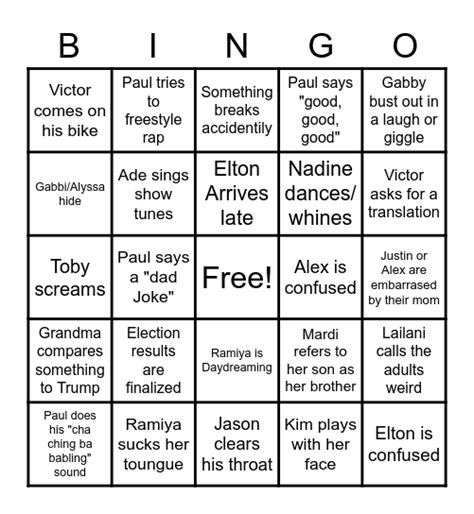 Panquility Game Night Bingo Card