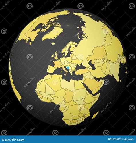 Bosnia On Dark Globe With Yellow World Map Stock Vector Illustration