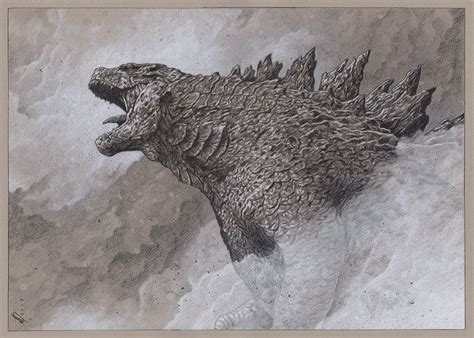 Godzilla ilustración a lápiz A3 impresión Etsy