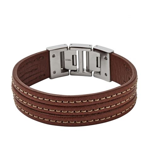 Bracelet Fossil Cuir Marron Jf Pour Homme