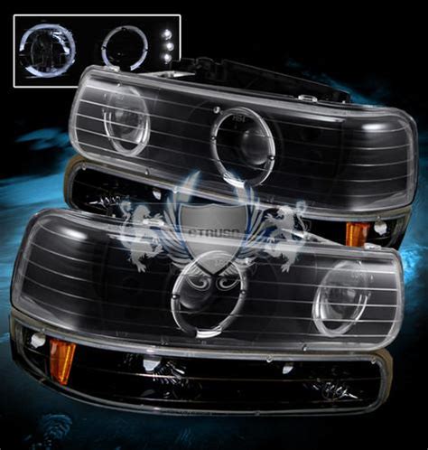 Find 99 02 Silverado BLK LED Halo Projector Headlights Bumper Signal