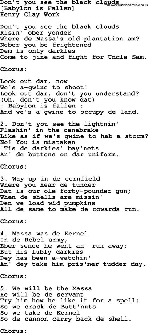 Old American Song Lyrics For Dont You See The Black Clouds With Pdf